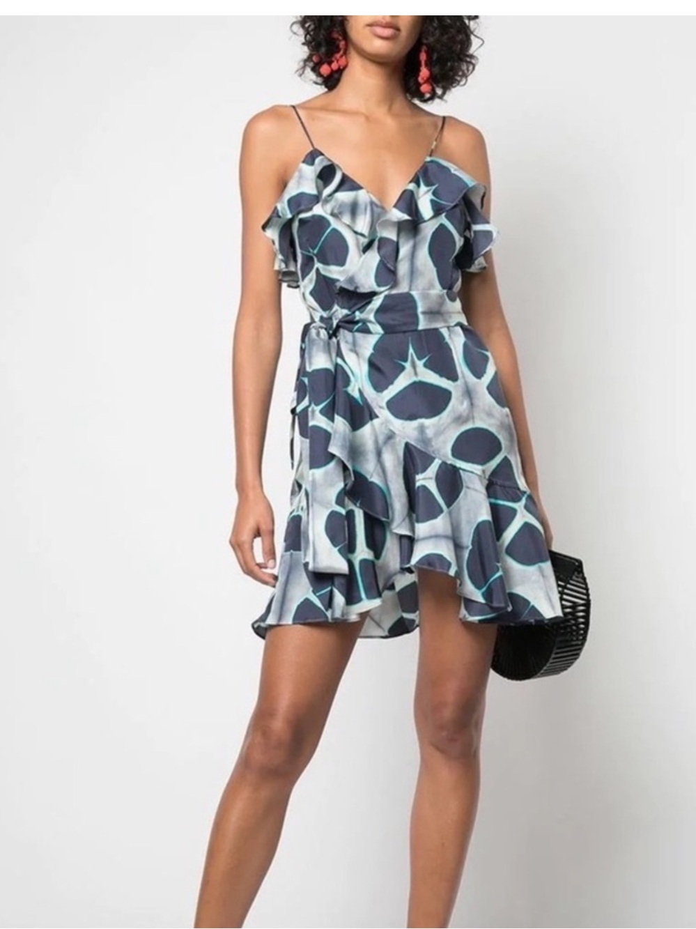 REVOLVE Alexis Kalani silk ruffle wrap front tie dye ocean beachy dress medium